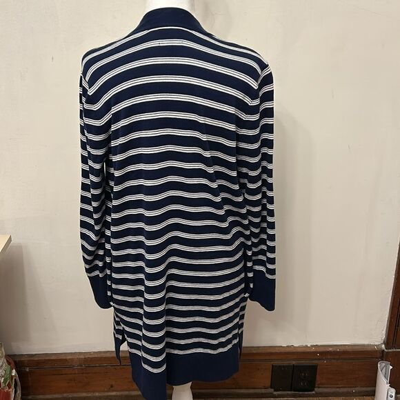Lands End navy white striped cotton open cardigan Size S EUC - Picture 10 of 11